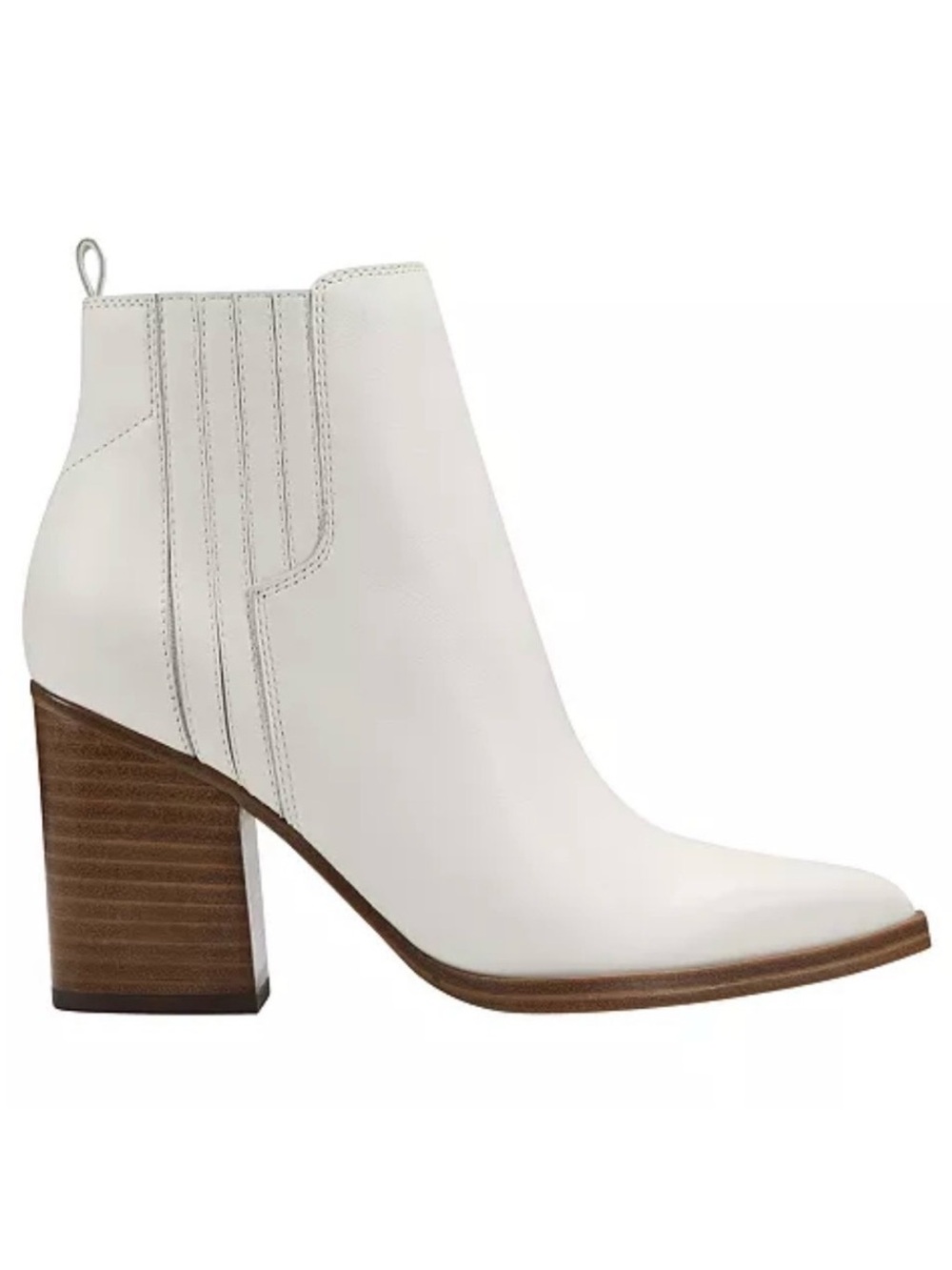 Marc Fisher White Leather Block Heel Ankle Boots